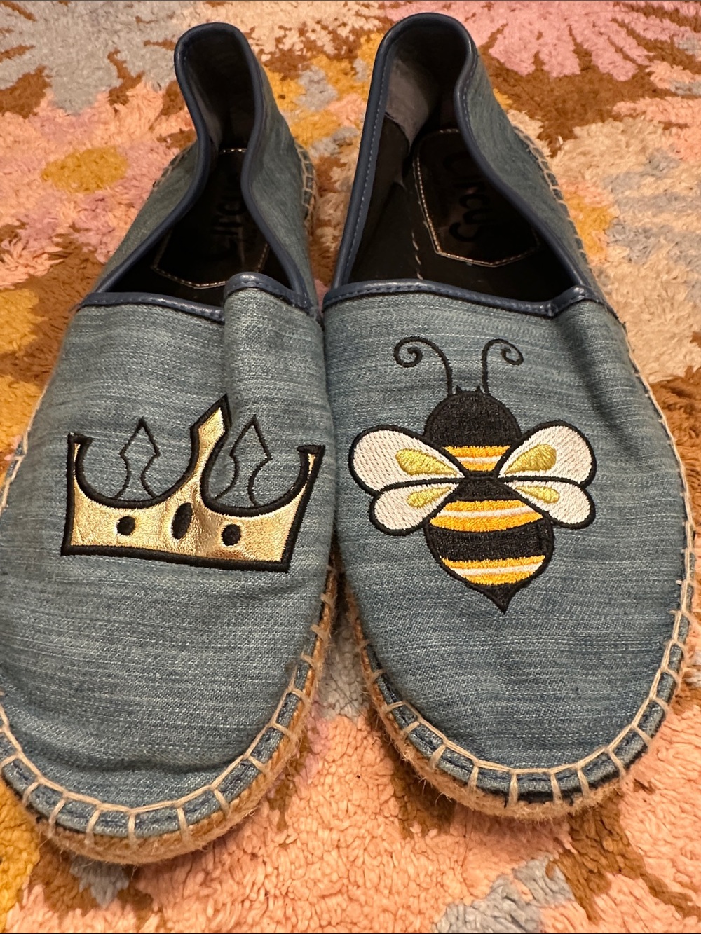 Circus by Sam Edelman Bee & Crown Espadrille Flats Denim Blue Sz 9.5 Embroidered - Picture 1 of 10